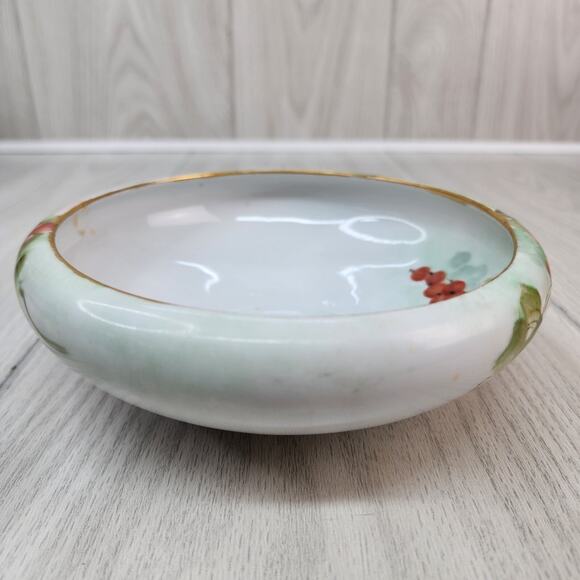 VTG Czech China Serving Bowl 6" Hand Painted Signed Grapes Leaves Gold Trim - Picture 5 of 10